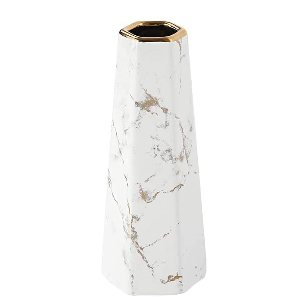 luxe  Koomuao Vases en Céramique Décoratif Vase de Blanc Or Marbre Vase à Fleurs Moderne pour Décoration de la Maison, du Salon, des Centres de Table (Blanc, Grande) mGfES7p2O en solde