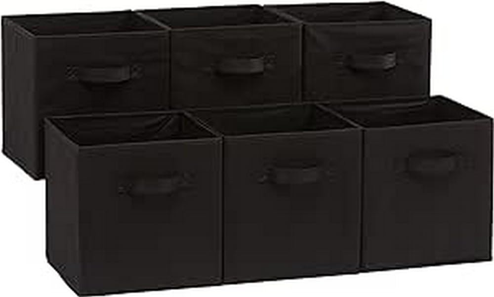 chic  Amazon Basics Lot de 6 cubes de rangement pliables en tissu avec poignées, 26,6 x 26,6 x 27,9 cm, Noir Uni tYurIDYzH en solde