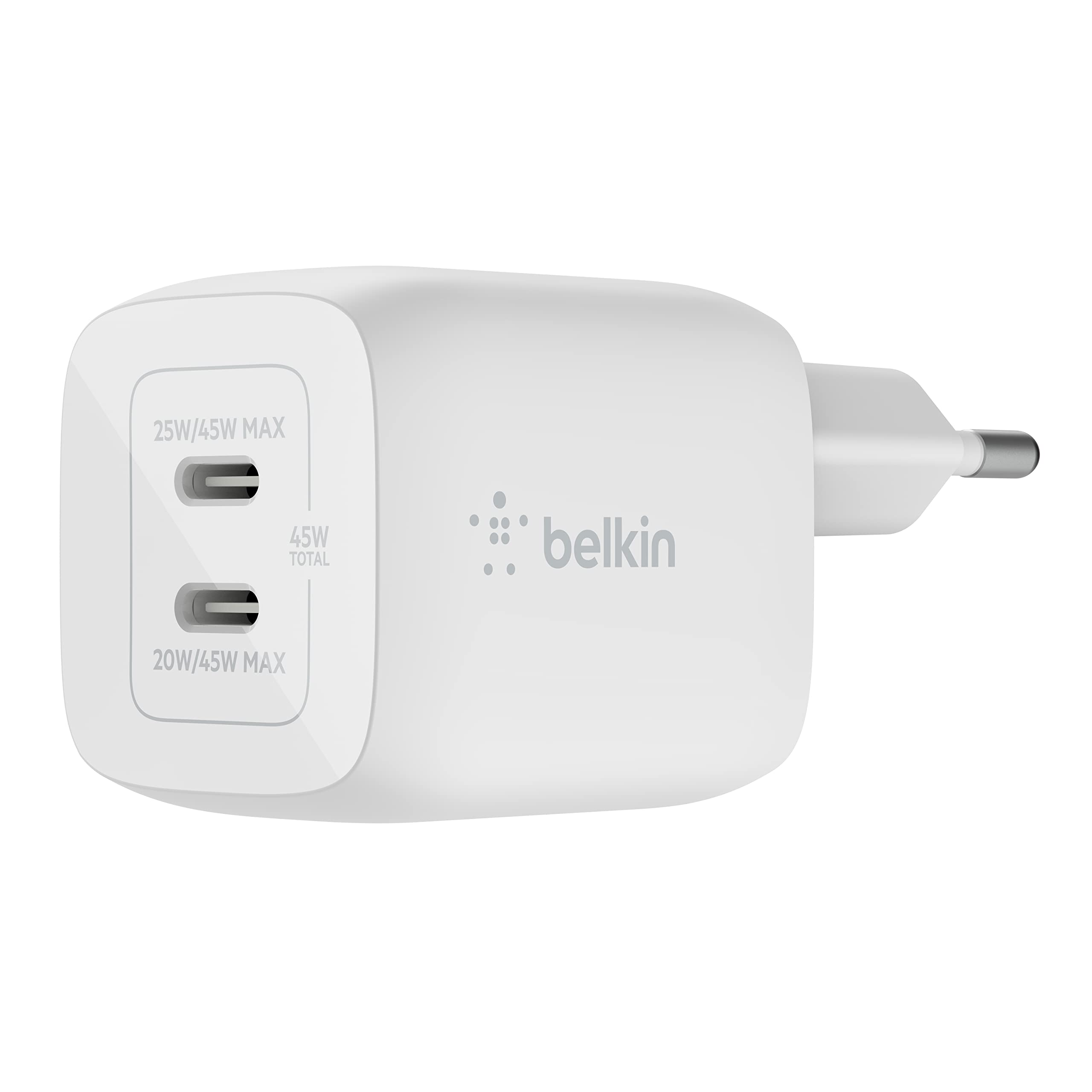 Abordable Belkin chargeur secteur double port USB-C 45 W, chargeur rapide Power Delivery 3.0 avec technologie GaN pour iPhone 15, iPhone 14, Plus, Pro, Pro Max, iPad Pro, MacBook, Galaxy S24, S23 et autres AwVFOWDgx pas cher