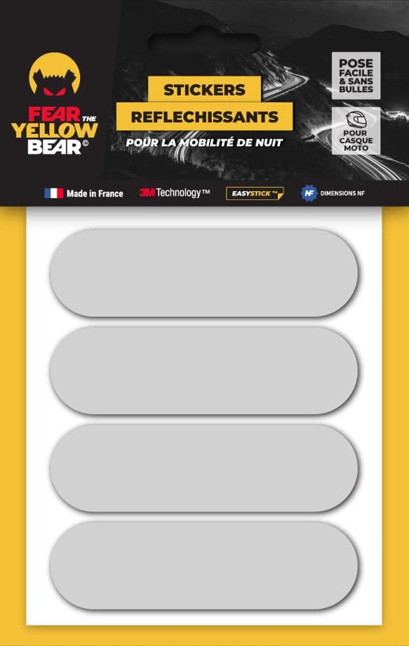 stylé  Fear The Yellow Bear© Stickers rétro réfléchissants Blancs REPOSITIONNABLES 3M Scotchlite™ pour Casque Moto, Tailles homologuées Visible la Nuit pour Votre sécurité HMqsMtEqn tout pour vous