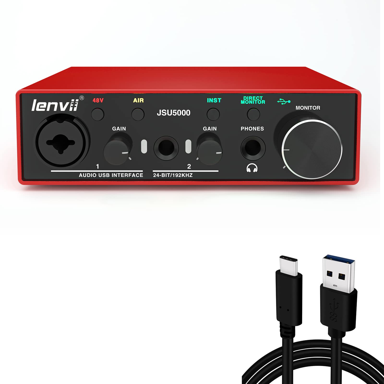 en ligne LENVII Interface Audio USB, Carte Son Externe, Haute Fidélité 24bits/192kHz, Latence Ultra Faible, pour PC et Mac, avec XLR pour Enregistrement Professionnel, la Diffusion en Direct, le Podcast OOpv6SkSA stylé 