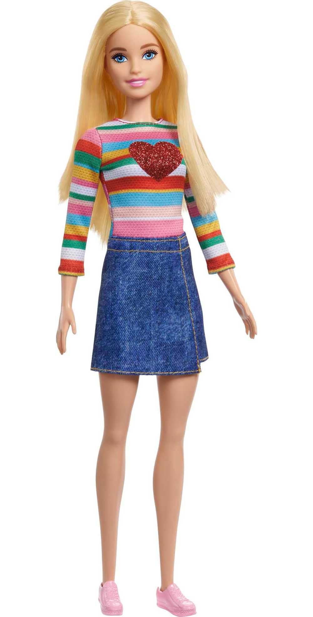Magnifique Barbie Poupée Barbie « Malibu » Roberts avec Cheveux Blonds, T-Shirt Arc-en-ciel, Jupe en Jean et Chaussures, Jouet Enfant, De 3 à 7 ans, HGT13 BvSjmSP29 pas cher