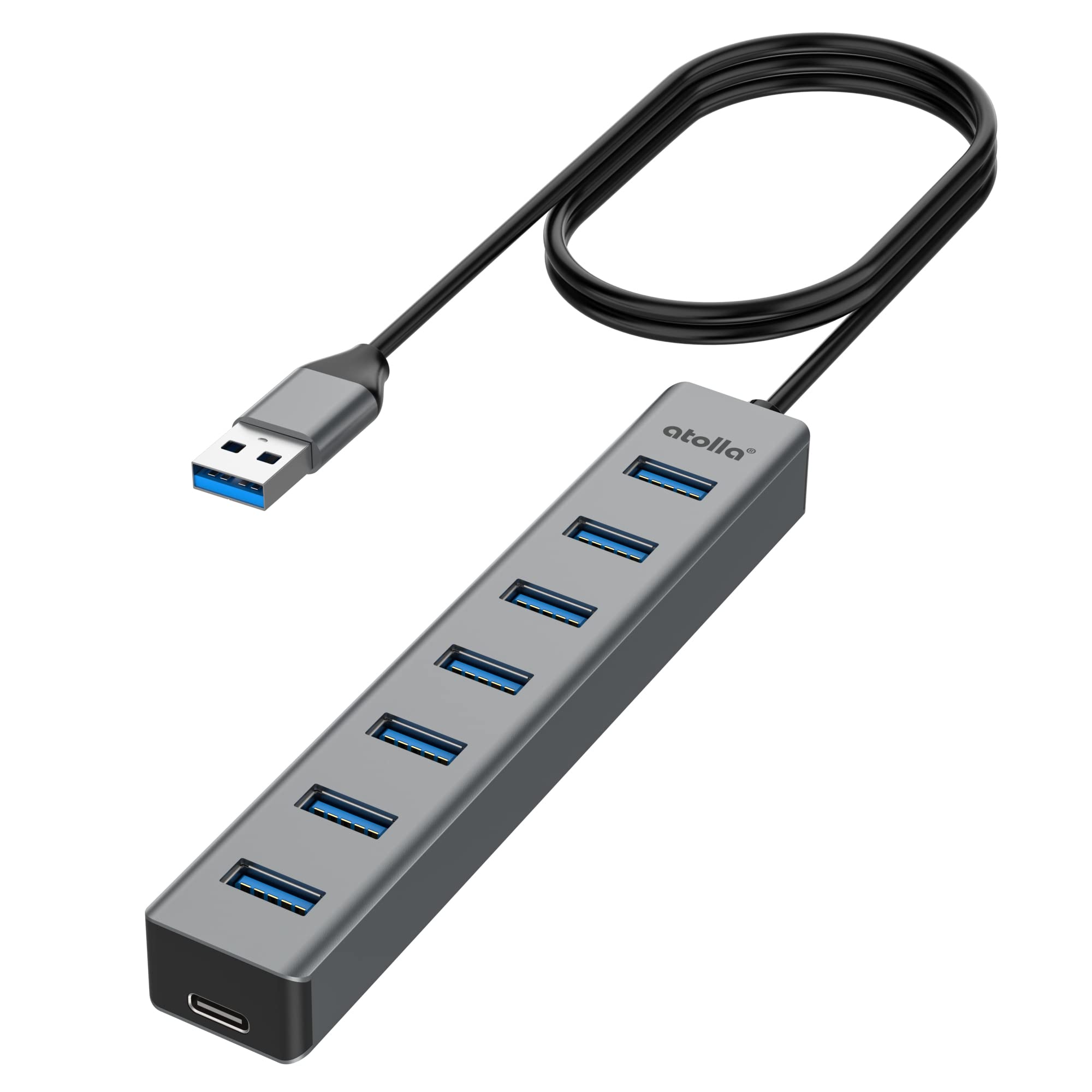 vogue  Hub USB 3.0, atolla 7 Ports Multiprise USB Répartiteur en Aluminium, C1âble D´extension de 1M, Répartiteur USB, Convient pour PC, Ordinateur Portable, MacBook Pro, etc. rcqitEldq Haute Quaity
