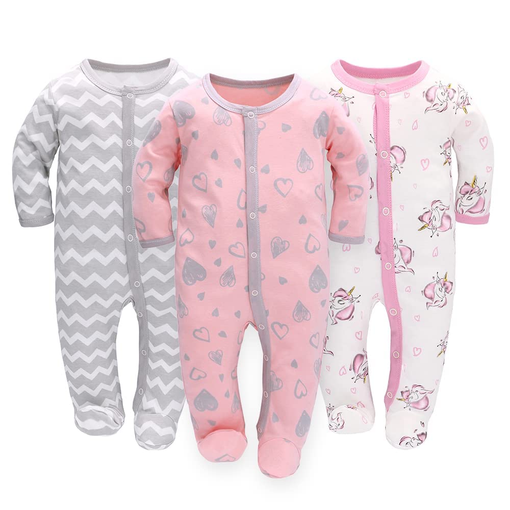 grand choix Miracle Baby 3 pièces bébé barboteuses bébé pyjama sac de couchage en coton avec pieds avec boutons Gr. 56 62 68 pour nouveau-né filles (68, amour + licorne) eCEFMVmB7 mode