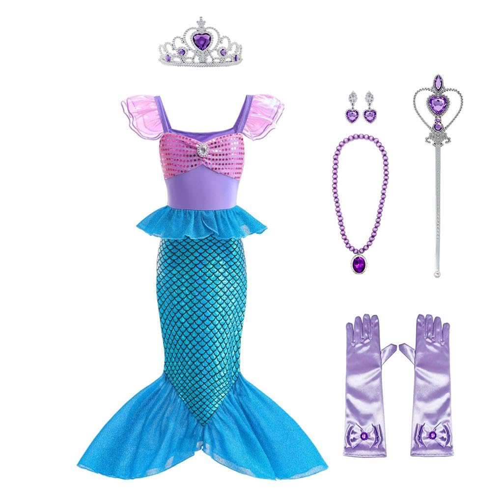 luxe  Lito Angels Deguisement Robe Petite Sirene Princesse Ariel Costume avec Perruque pour Enfant Fille Taille 2 à 9 ans, Violet Bleu OhHuRChIF Boutique