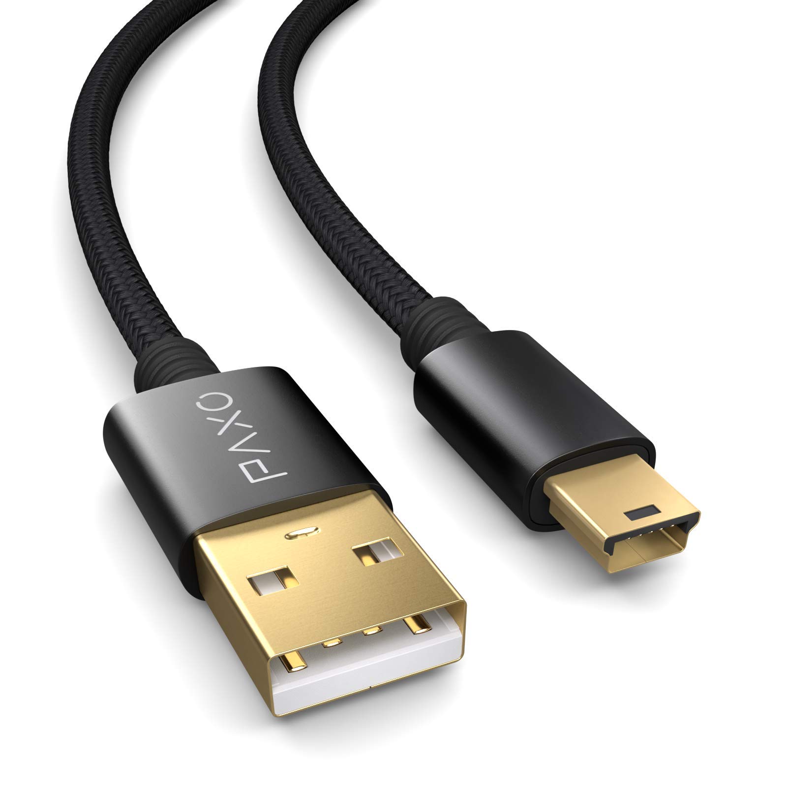 grande remise PAXO Câble Mini USB en nylon noir de 5 m, câble de chargement USB à Mini USB, fiche dorée, câble tressé e4cEPAa7F bien vendre