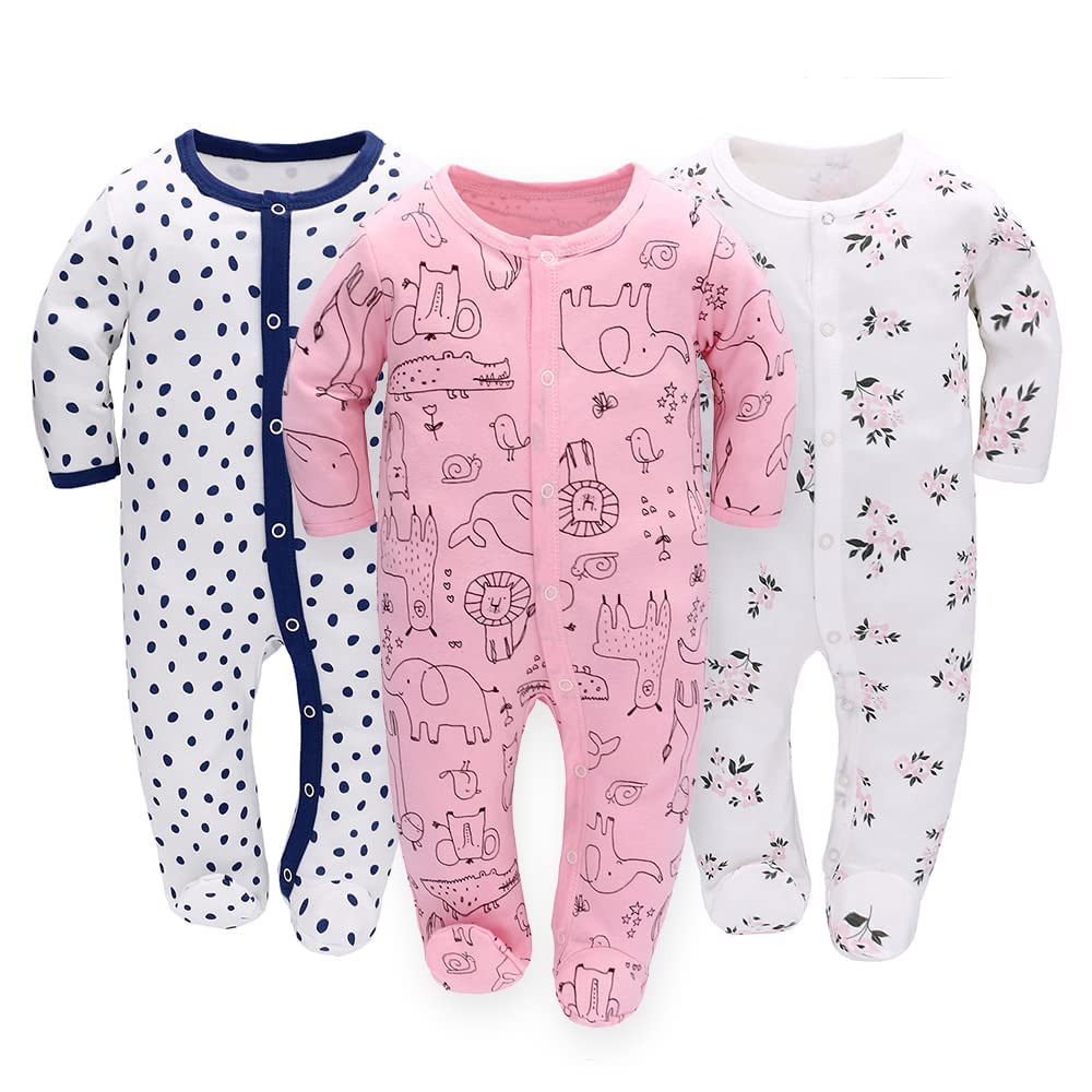 vogue  3 pièces bébé barboteuses bébé pyjama sac de couchage en coton avec pieds avec boutons Gr. 56 62 68 pour nouveau-né filles kosAJq1HO pas cher