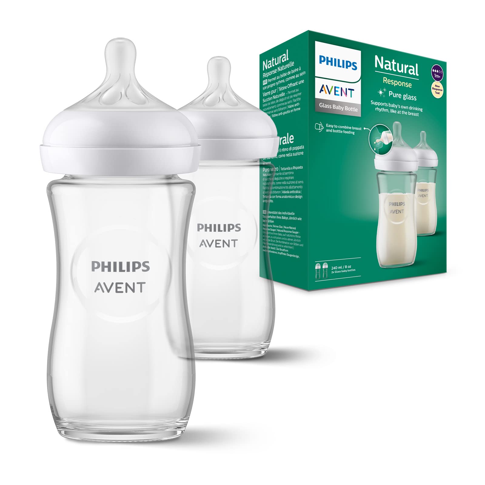 grande remise Philips Avent Lot de 2 biberons en verre à Réponse Naturelle – biberon de 240 ml, sans BPA pour les bébés de 1 mois et + (modèle SCY933/02) 4aCeyqLDS stylé 
