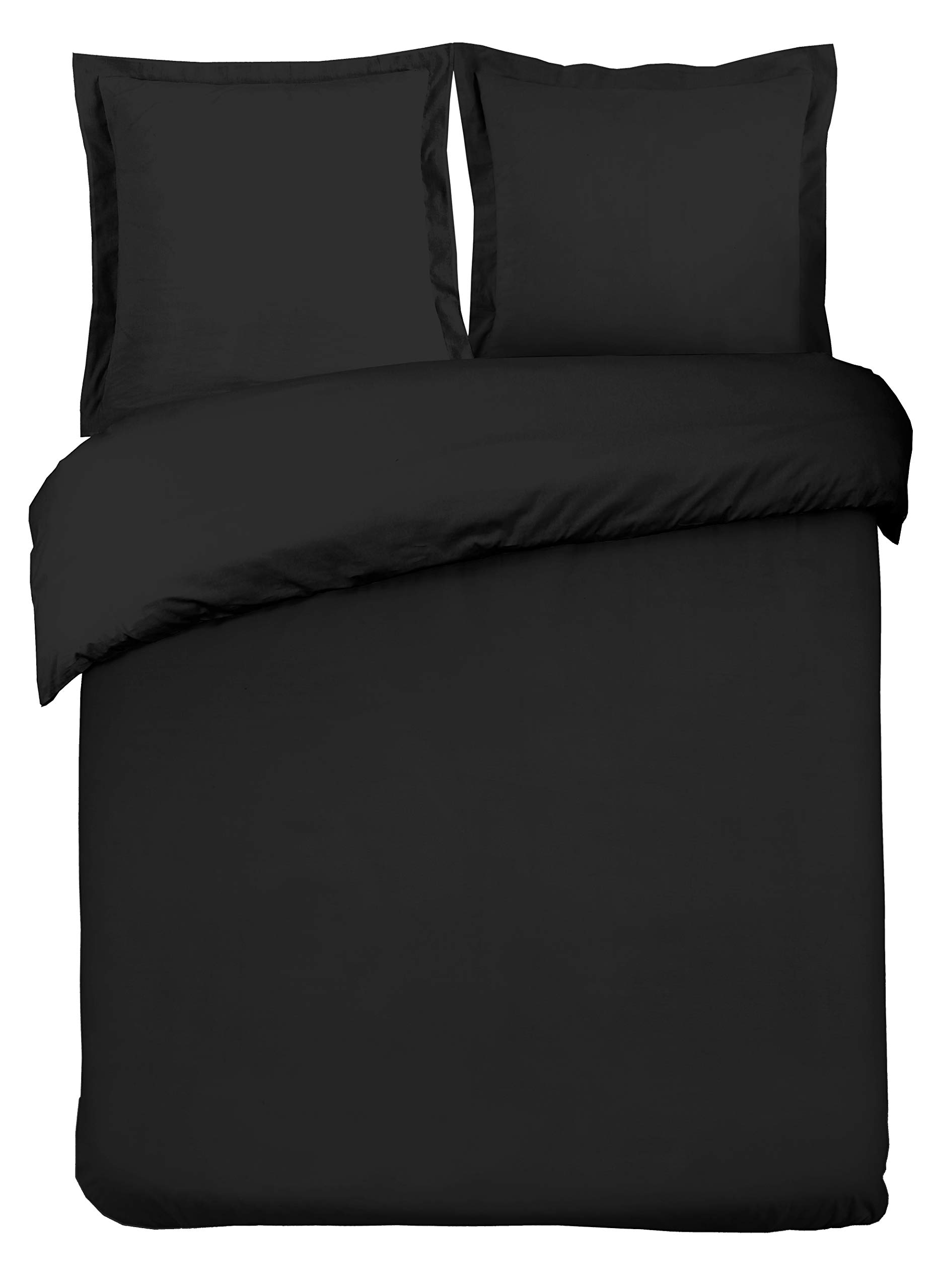 luxe  Vision - Parure de lit UNI Noir - Set de Housse de Couette 200x200 cm avec 2 taies d´oreiller pour lit 2 Personnes - 100% Coton 1Ivwx8mOe Haute Quaity