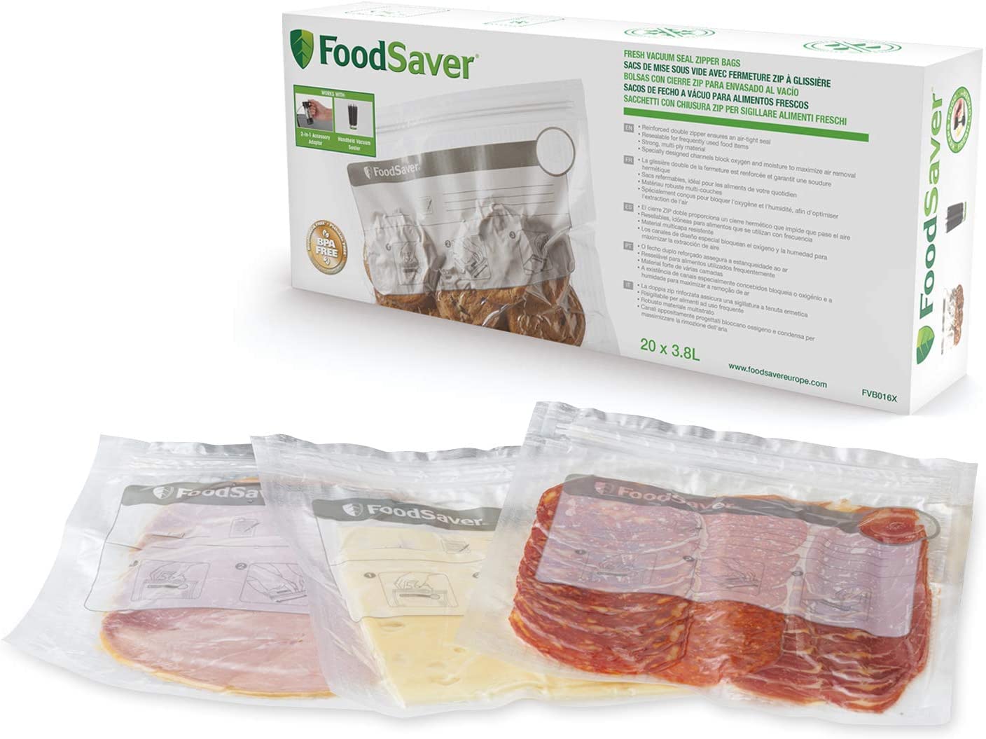Pas Cher FoodSaver sacs de mise sous vide réutilisables avec fermeture zip à glissière Automatique | Pour les appareils de mise sous vide alimentaire FoodSaver | Sans BPA | 3,8 litres | Lot de 20 JvCvLrquU boutique en ligne
