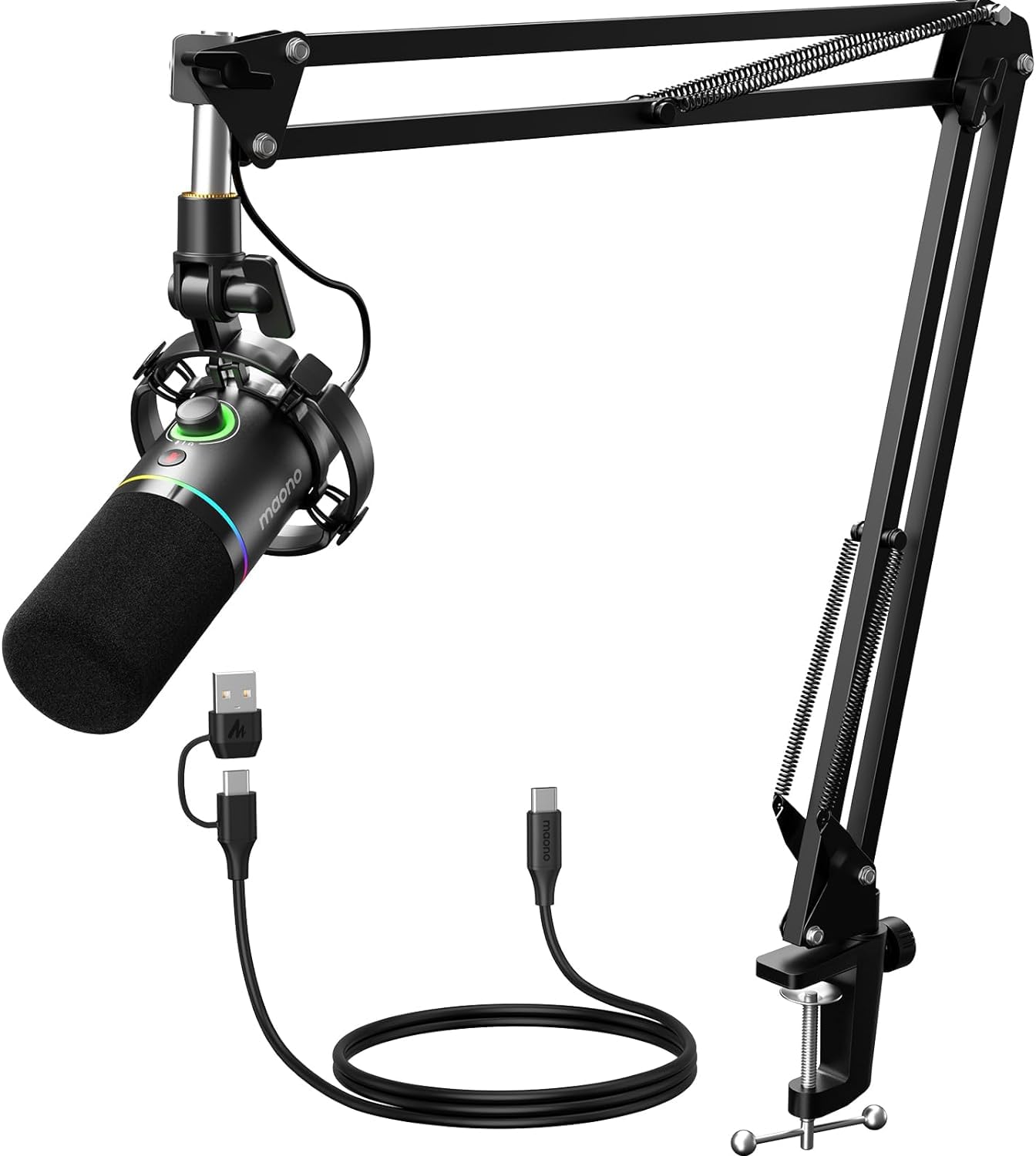 Abordable MAONO Kit de microphone dynamique XLR/USB, micro baladodiffusion RVB avec logiciel, silencieux, bouton de gain, contrôle du volume, bras perche pour streaming, jeux, voix off, enregistrement-PD200XS xInJPhtsY frais