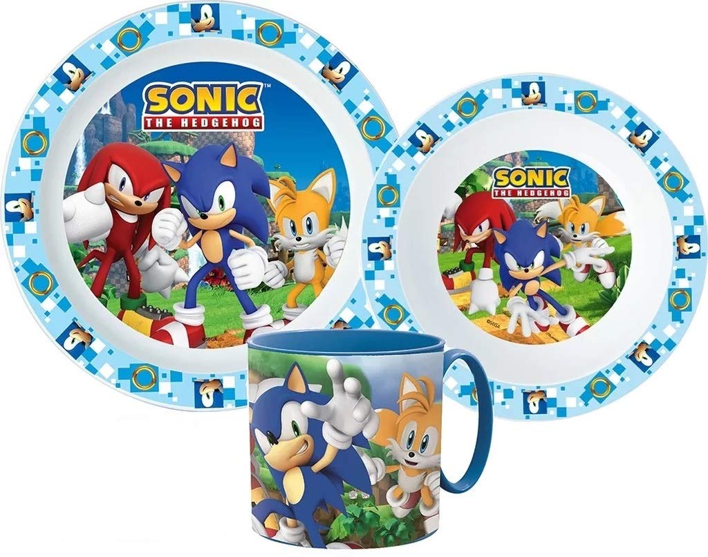 Classique Sonic The Hedgehog Ensemble vaisselle pour enfant avec assiette, bol à céréales et tasse Multicolore 6tIEETxGB pas cher