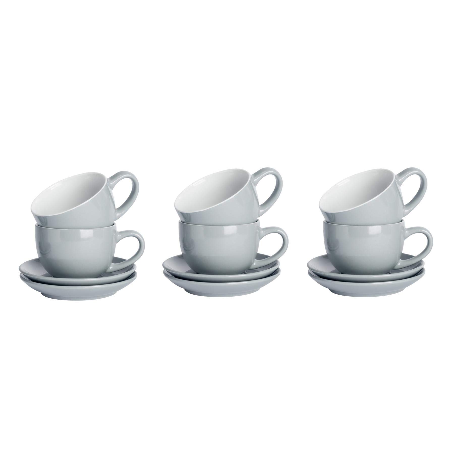 acheter Argon Tableware 12 Piece Cup Couleur Cappuccino et Soucoupe - Style Moderne à thé en Porcelaine et Tasses à café - Gris - 250ml 6ICF2Bdcp frais