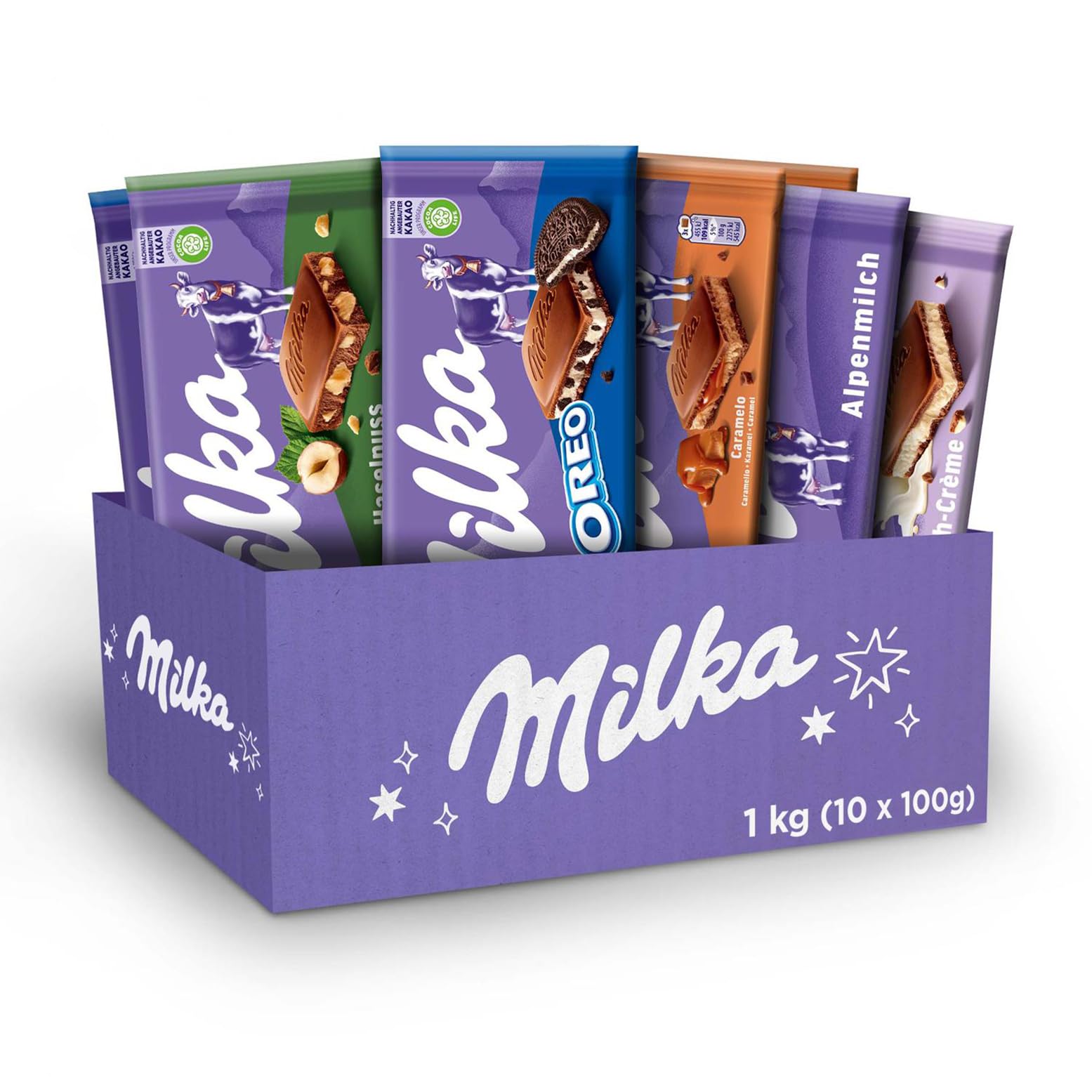 Promotions Milka - Box Chocolat Cadeau - Assortiment de 10 Tablettes de Chocolat au Lait de 100 g (1 kg) - 5 Saveurs : Lait du Pays Alpin, Éclats de Noisette, Oréo, Tendre au Lait, Caramel – Chocolats à Offrir ZBgIvDfxp frais