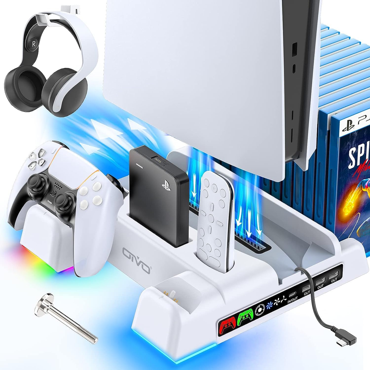 Tendance  OIVO Support PS5 pour PS5 et PS5 Slim, Ventilateur de Refroidissement à 3 Vitesses, Chargeur Manette PS5 avec Indicateur RVB, Station de Recharge PS5 avec 3 Ports USB et 14 Emplacements de Jeu mcGztFbkA en vente