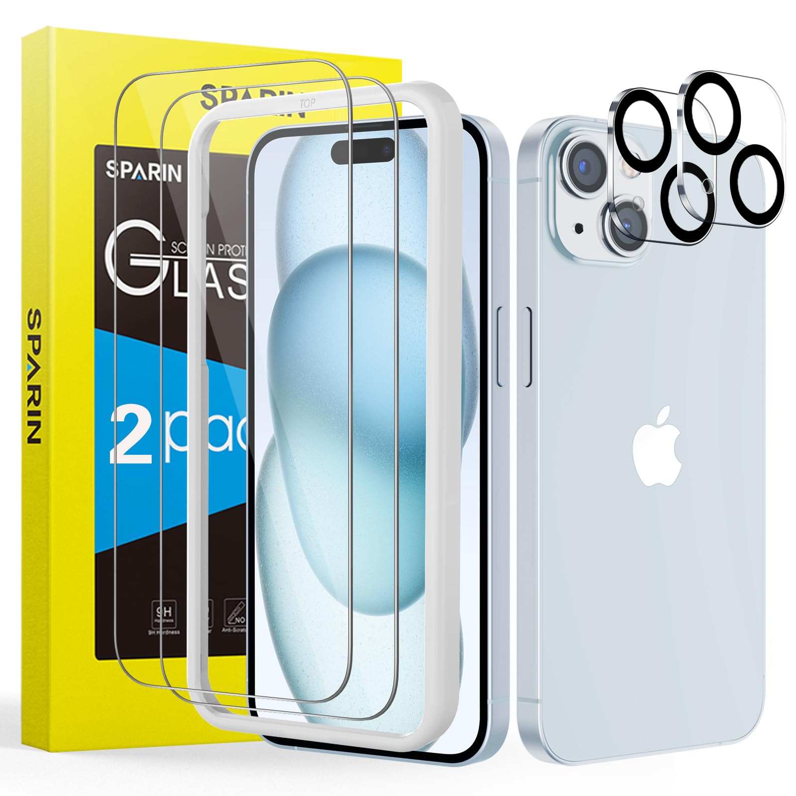 Promo SPARIN Verre Trempé pour iPhone 15 6.1 Pouces, Contenir 2 Protection écran et 2 Caméra Arrière Protecteur, Lot de 4, Vitre Protection avec Outil D´alignement Facile, HD HvocFpYW4 boutique en ligne