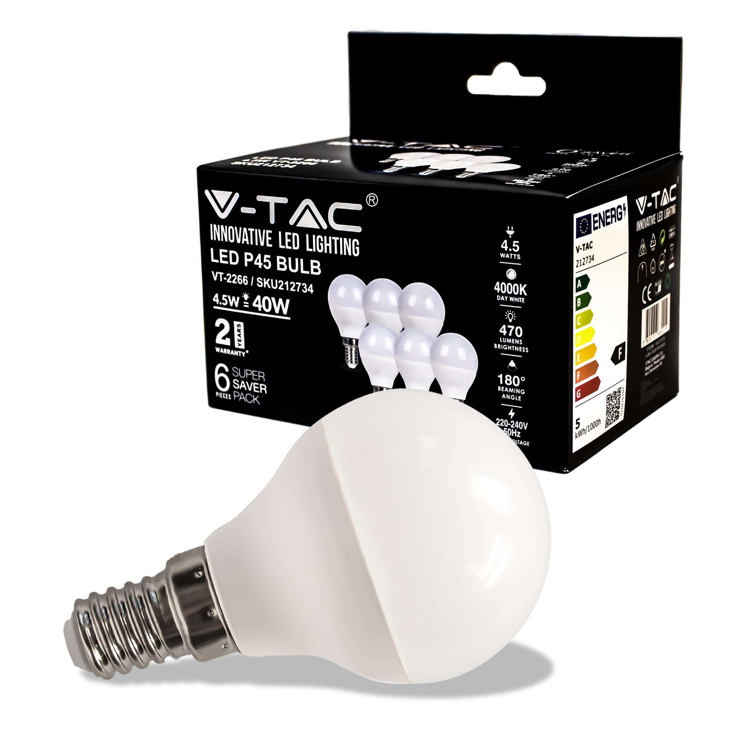 en vente V-TAC Ampoule LED culot E14 4,5W (équivalent 40W) P45-470 Lumen - 4000K Blanc Neutre - Ouverture du faisceau lumineux 180° - Efficacité Maximale et Économie d´Énergie - (Lot de 6) C1MqIr3uD juste de l´acheter