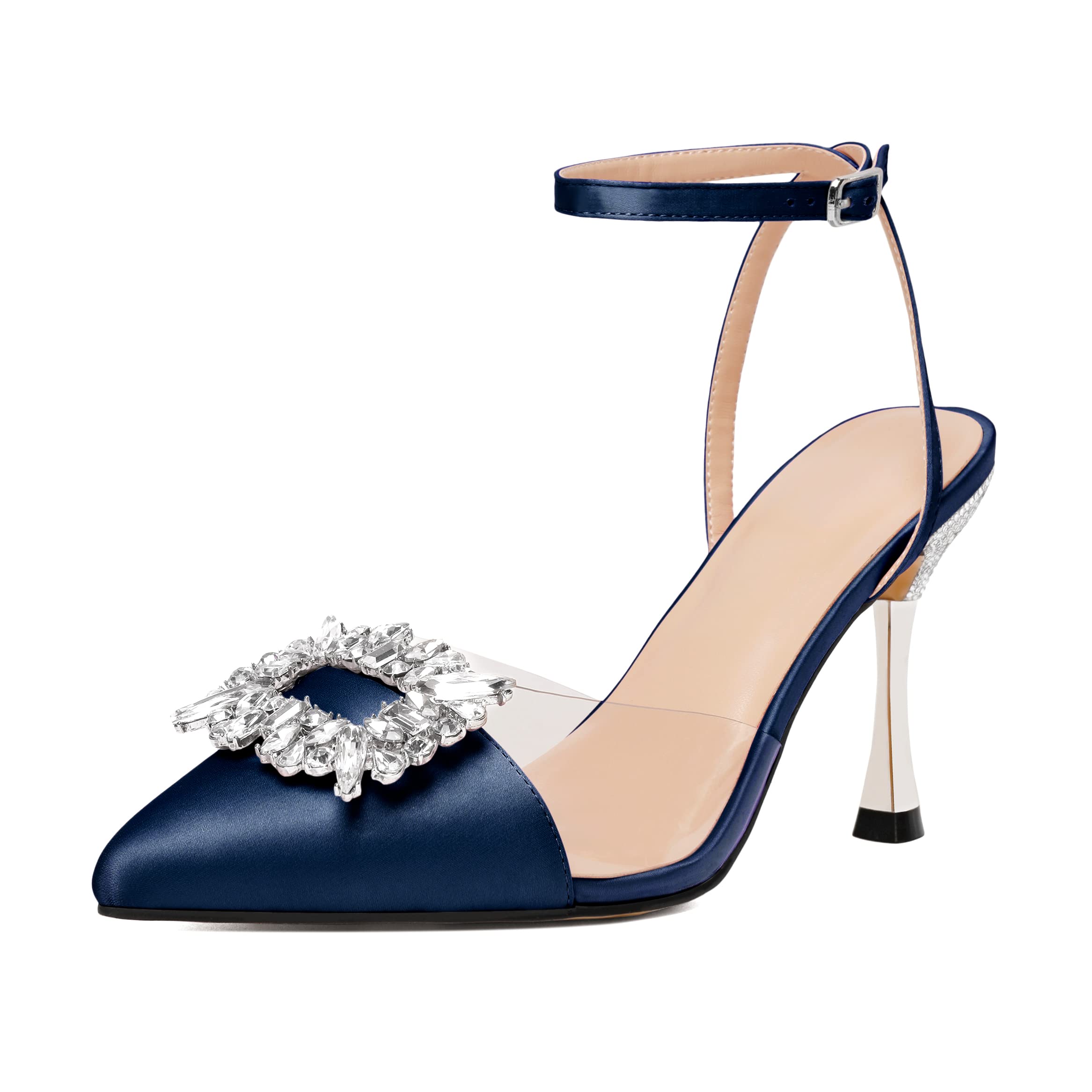 Magnifique Elashe Femme Sandales à haut talon Diamant Décor Pointes d´orteils Boucle Chaussures Chaussures élégantes à Haut Talon Classique Robe de Mariage 8.5CM DMyejN6xg en solde