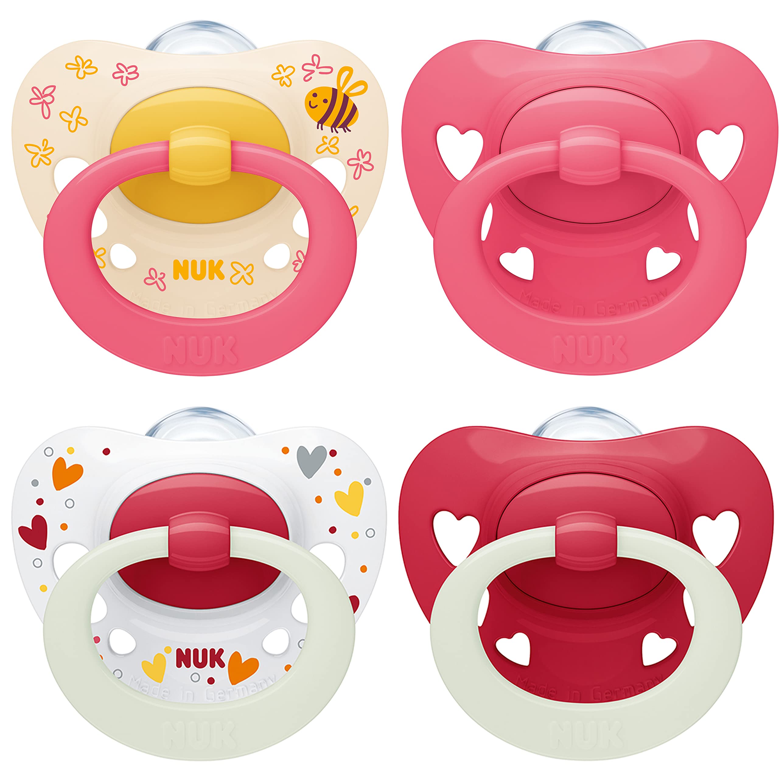 en vente NUK Signature Day & Night Tetine pour bébé | 18-36 mois | Apaise 95 % des bébés | Sucettes en silicone sans BPA, en forme de cœur | Brille dans le noir | Cœurs | Lot de 4 P3UqvRIEy mode