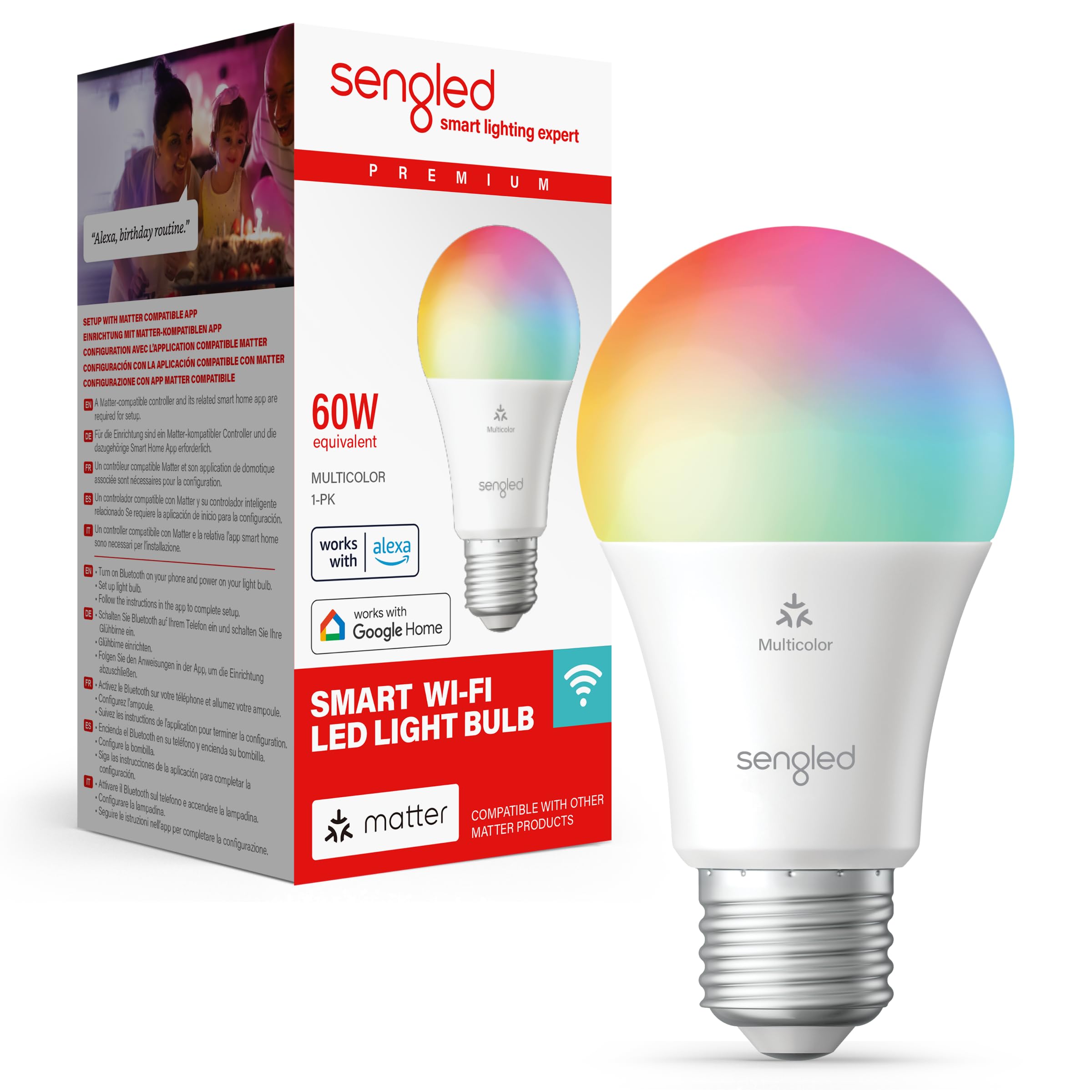 Parfait Sengled Ampoule intelligente LED (E27), compatible Matter et Alexa, multicolore, équivalent 60 W, 800 lm, appairage instantané, plateforme compatible Matter requise, 2,4 GHz, Wi-Fi, 1 paquet O2fDdoxFD à vendre
