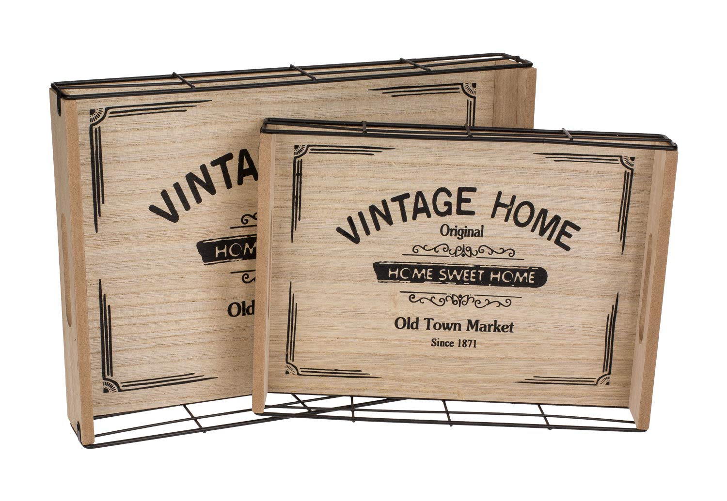 Abordable ootb Lot de 2 plateaux avec inscription « Vintage Home » en bois et métal, env. 34 x 24,8 cm et env. 28 x 20 cm mgf2oTozG Prix ​​bas