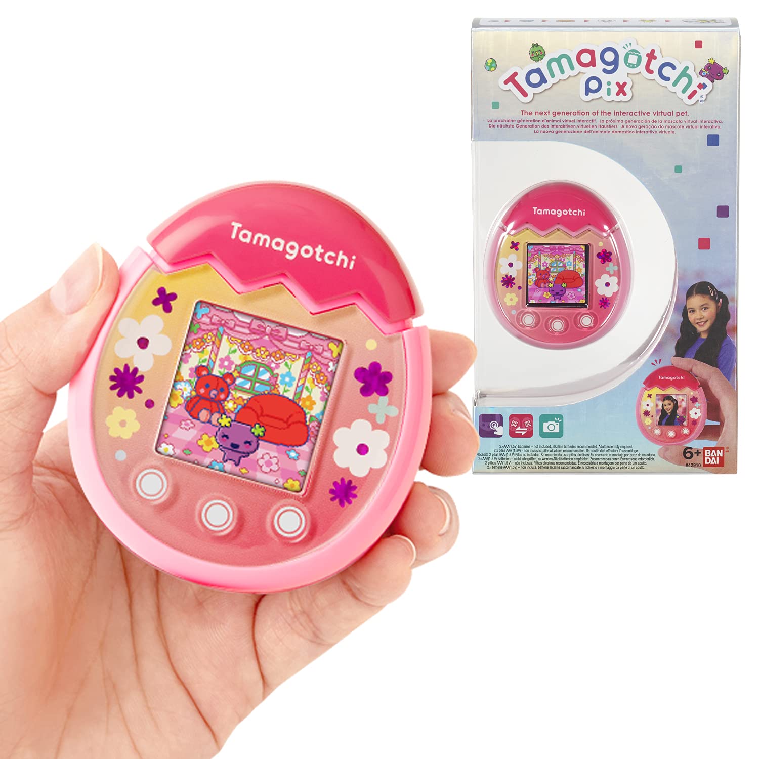 grand escompte Bandai - Tamagotchi - Tamagotchi PIX - Floral rose - animal électronique virtuel avec écran couleur, boutons tactiles jeux et appareil photo - 42911 TAmcC35gK mode