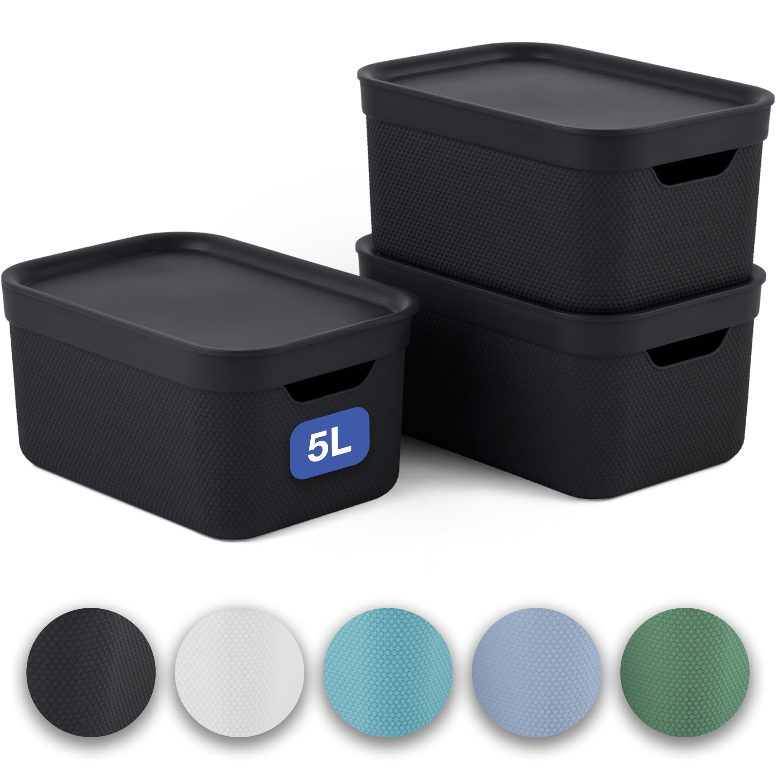 Haute Qualité Jive Dekobox - Lot de 3 boîtes de rangement décoratives de 5 l avec couvercle, plastique (PP recyclé), noires, 3x5 l (26,5 x 18,5 x 20 cm) 2dEbzU9pJ bien vendre