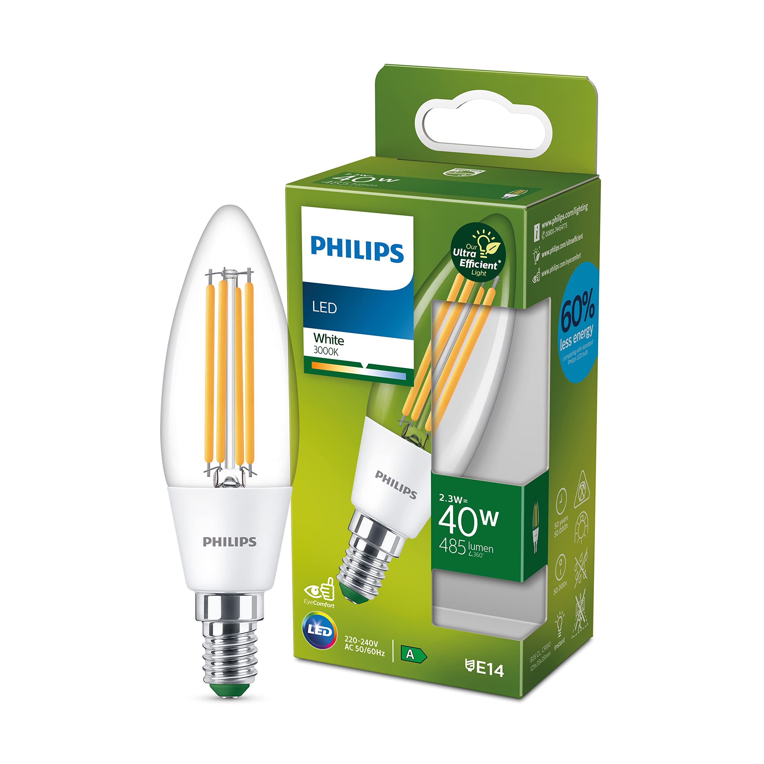 prix de gros Philips ampoule LED Flamme classe A, 40W, 3000K Blanc, transparente, verre    [Classe énergétique A] 50lKqKRoL boutique en ligne