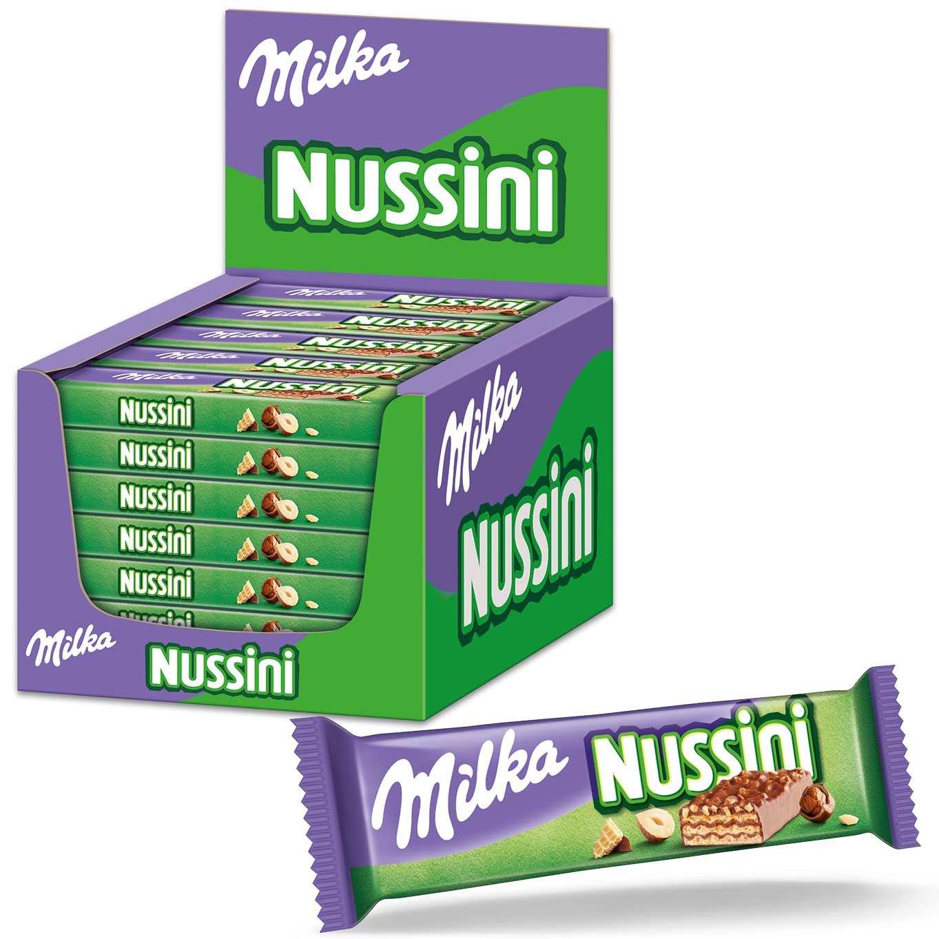 grand escompte Milka Nussini - Gaufrette Croustillante aux Noisettes enrobée de Chocolat au Lait - Présentoir de 35 Barres (31,5 g) JZMZuOePB en France Online