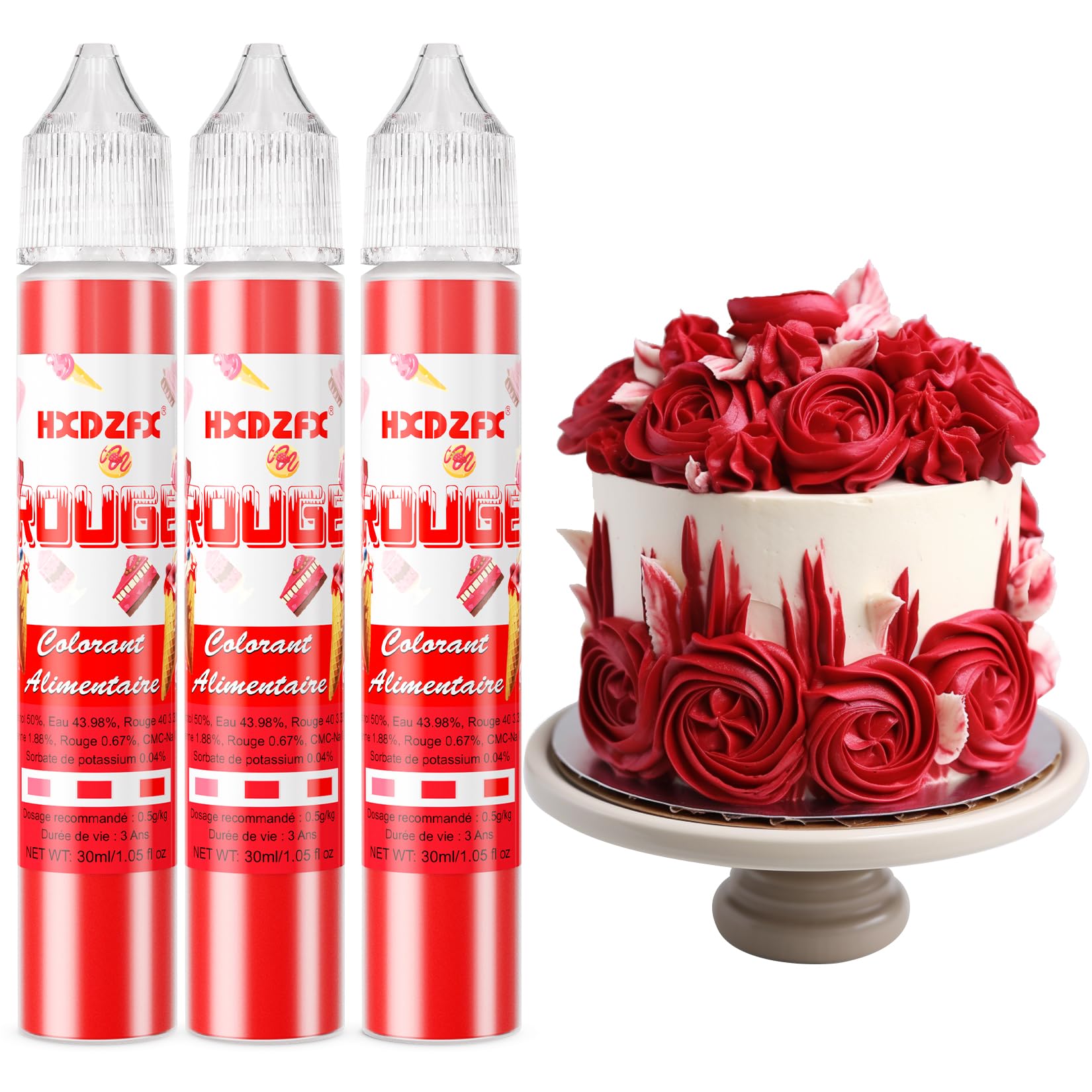 Abordable Colorant Alimentaire Rouge - 30ml×3 Bouteille