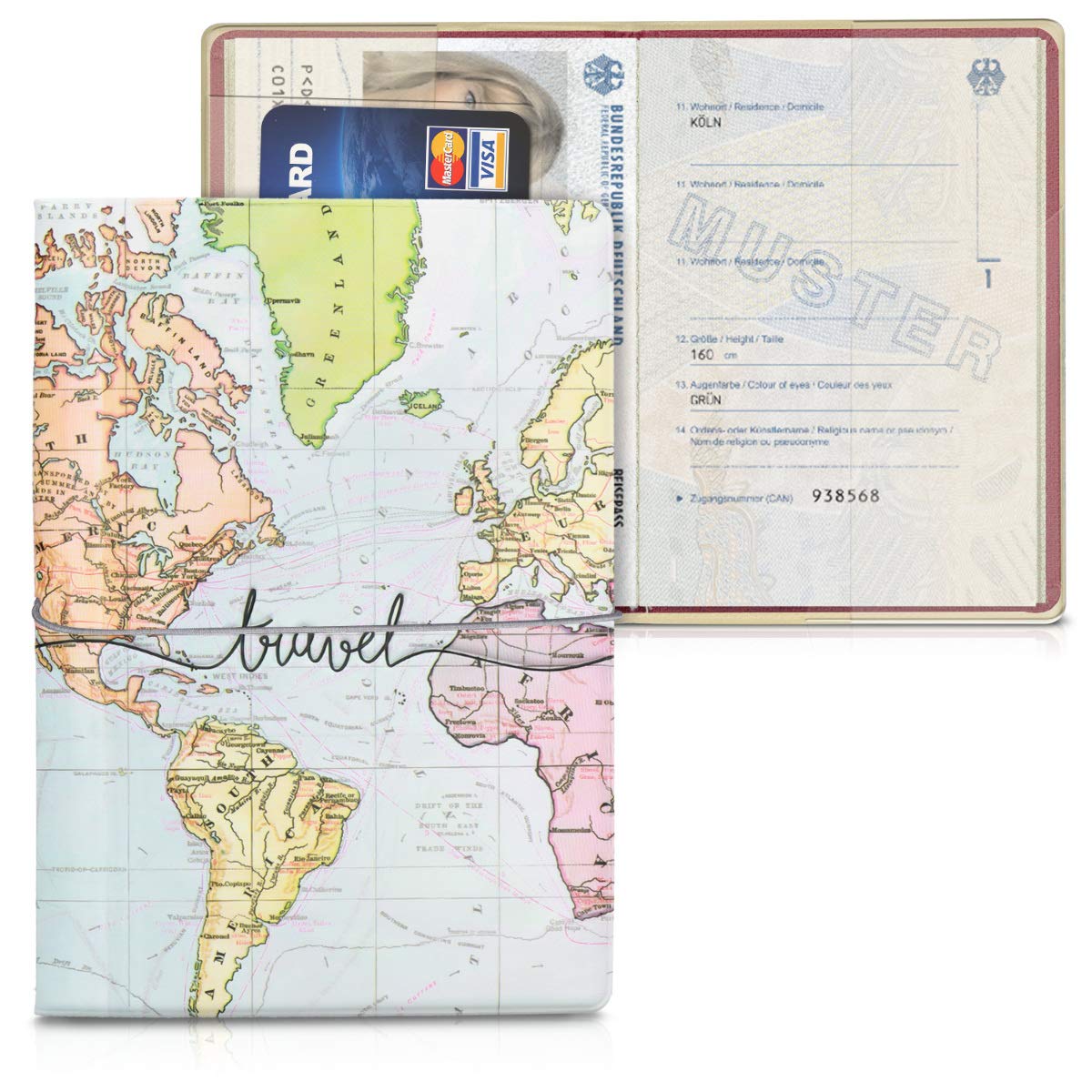luxe  kwmobile Porte-passeport Voyage - Étui à Rabat avec Fermeture Élastique - Protège-passeport ou Carte d´Identité - carte du monde voyage effect 3D 945Is1EmR boutique en ligne