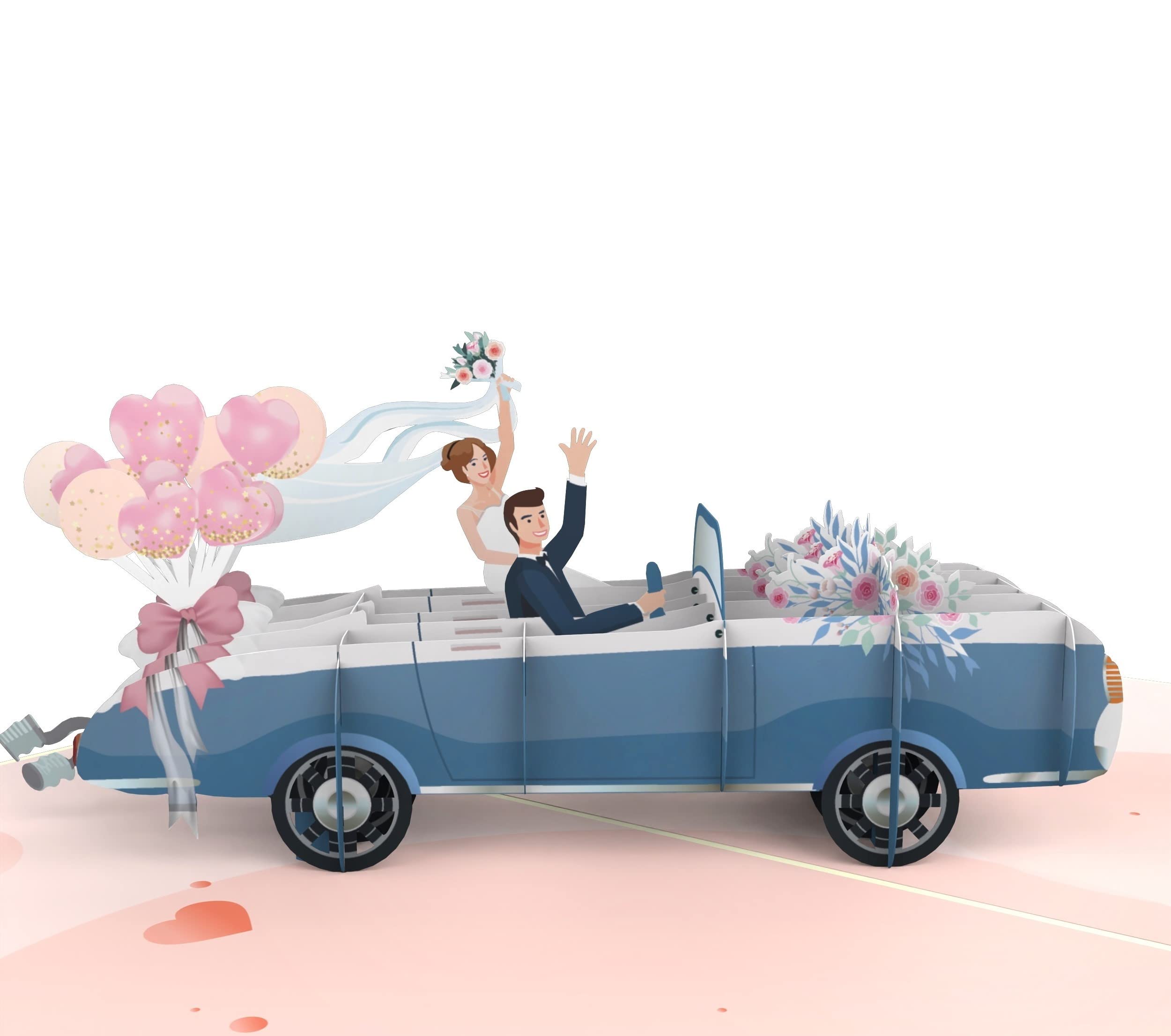 luxe  MOKIO® Carte de mariage Pop-Up – Couple de mariés dans la voiture – Carte- 3D pour un cadeau en argent pour lune de miel, Carte de vœux avec enveloppe 1KC0HYoJf en solde
