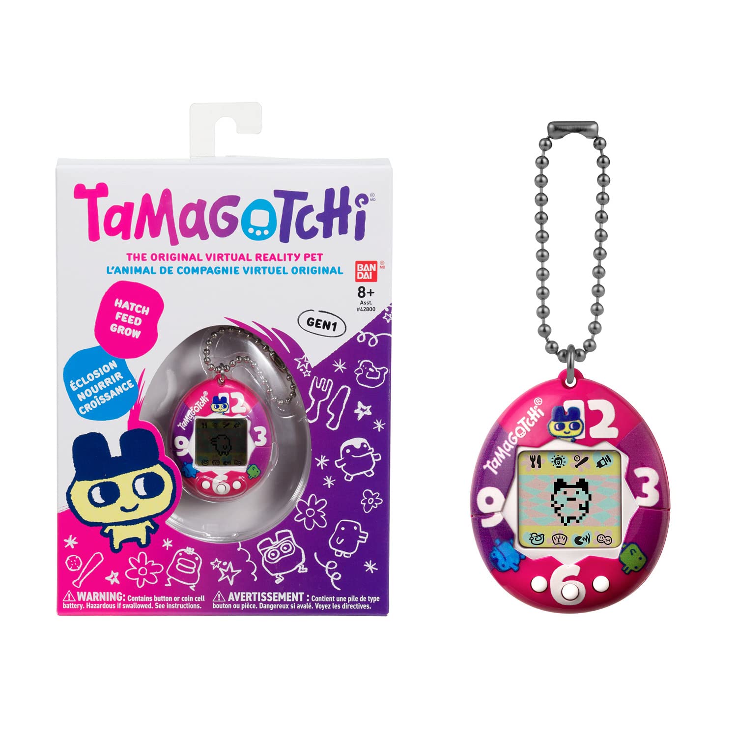 Pas Cher Bandai - Tamagotchi - Tamagotchi original - Purple Pink Clock - Animal électronique virtuel avec écran, 3 boutons et jeux - 42889 ENcpwX82Q en vente