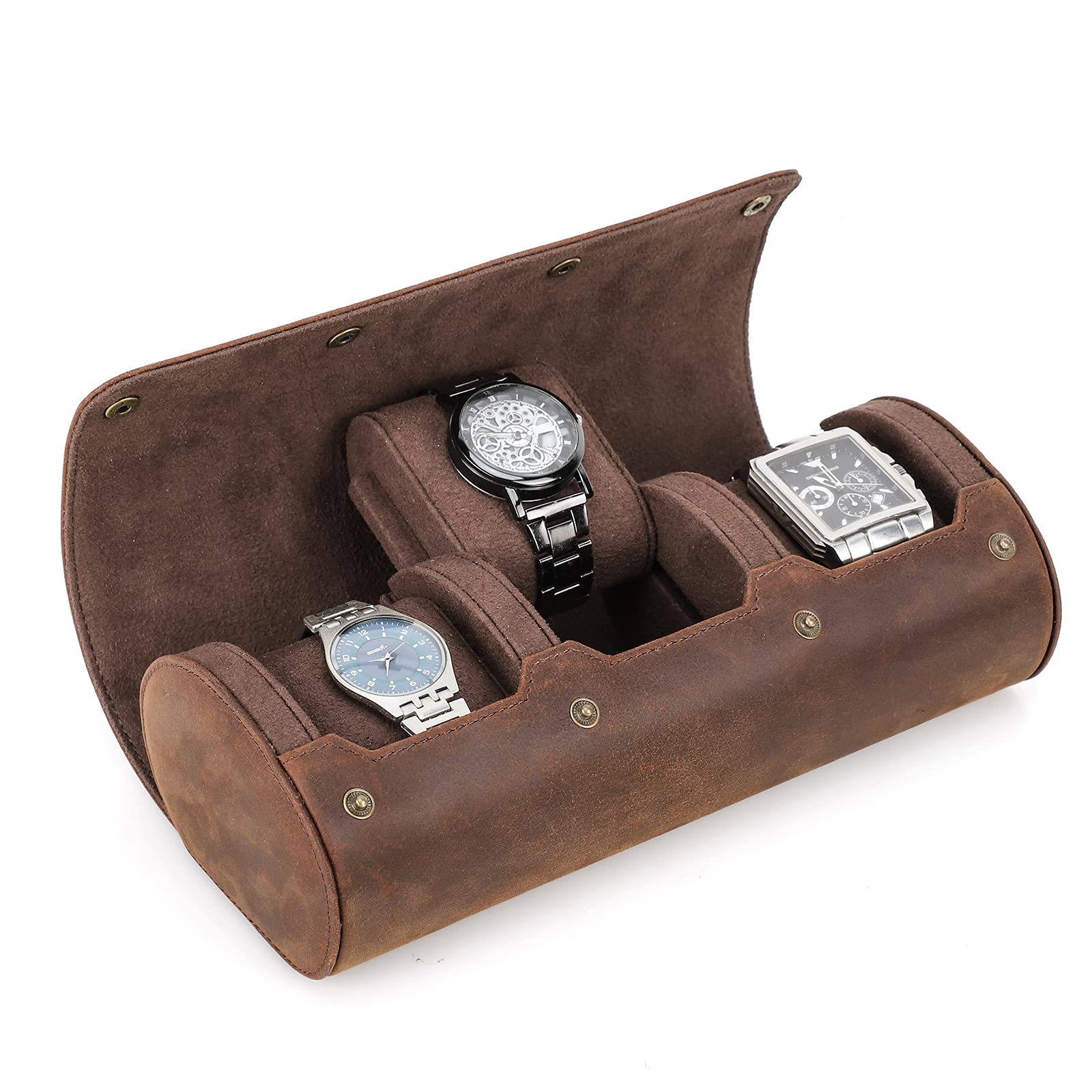 bien vendre Contact´s Étui de voyage en cuir véritable pour montre - Boîte de rangement pour bijoux et montres - Pochette de protection cylindrique souple (Café 2, pour 3 montres) NgTjaXrcF Outlet Shop 