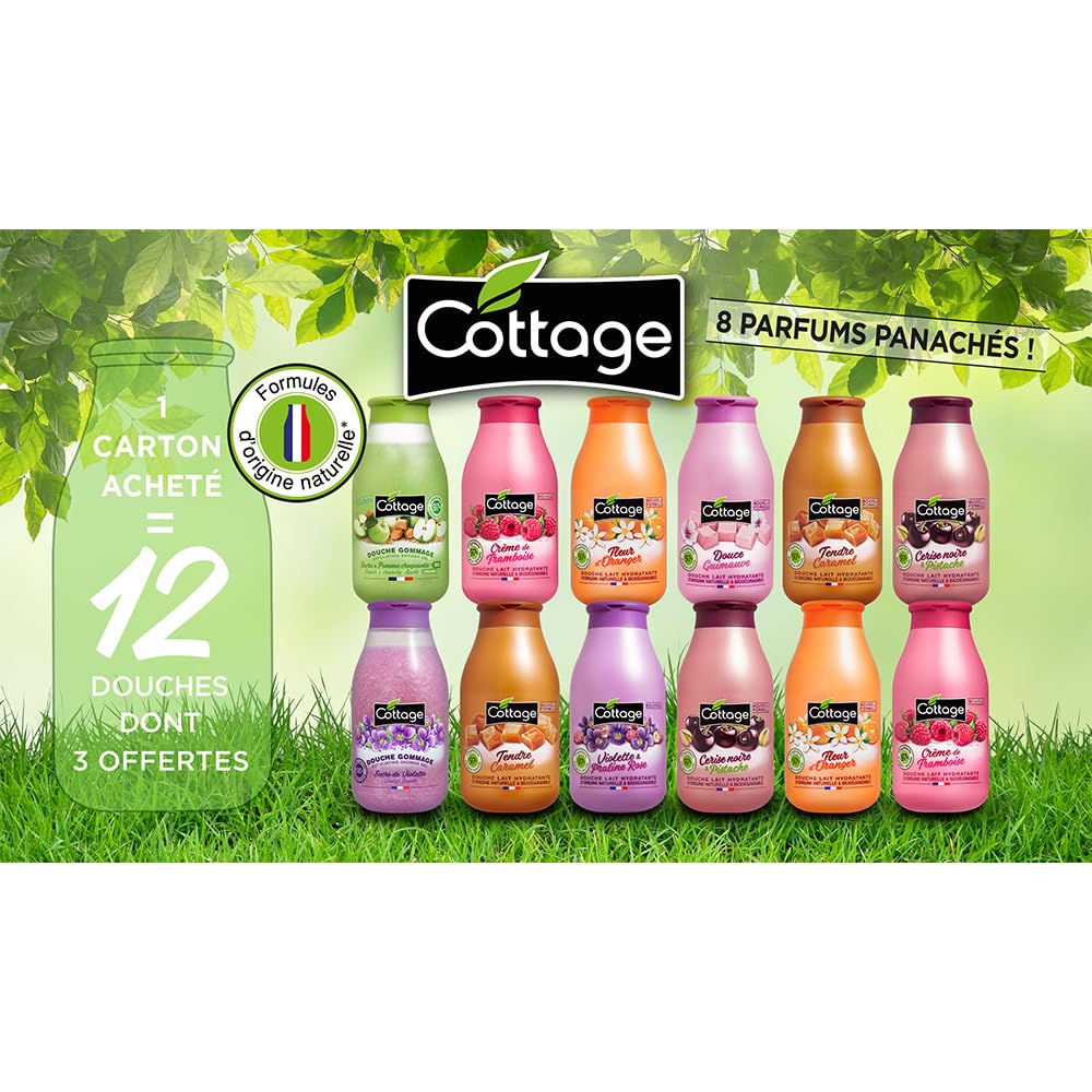 Tendance  Cottage - offre spéciale lot de 12 gels douches -10 Douches Lait Hydratantes 250 ml + 2 douches Gommage 270 ml - Fabriqué en France DZ7g8PgyU véritable contre