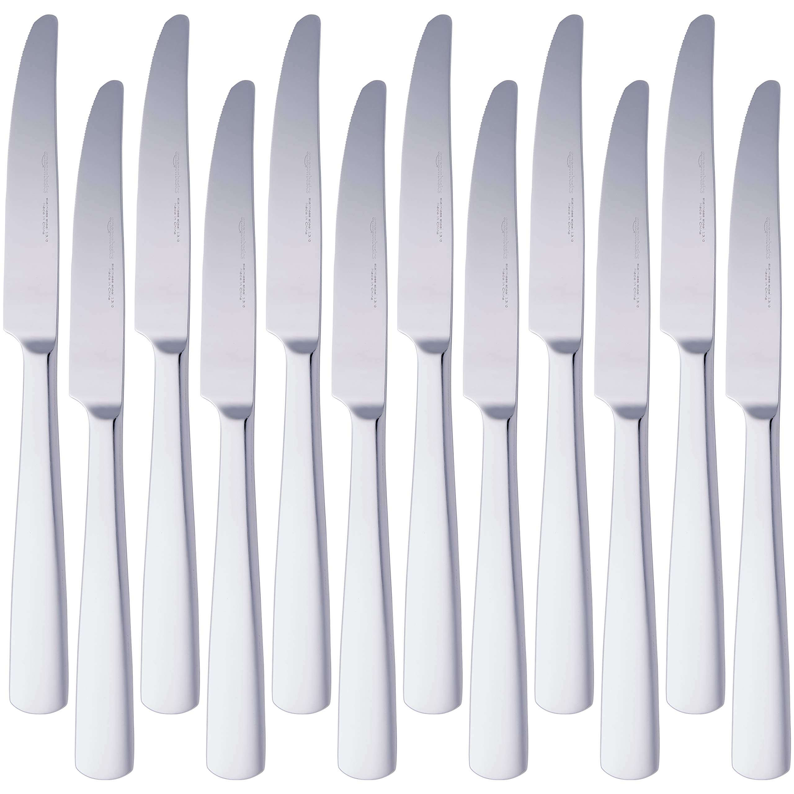 Abordable Amazon Basics Cuchillos de mesa de acero inoxidable con borde cuadrado, 12 pièces, Argenté, 25,4 x 14,22 x 1,52 cm qpM4rAsaT grand