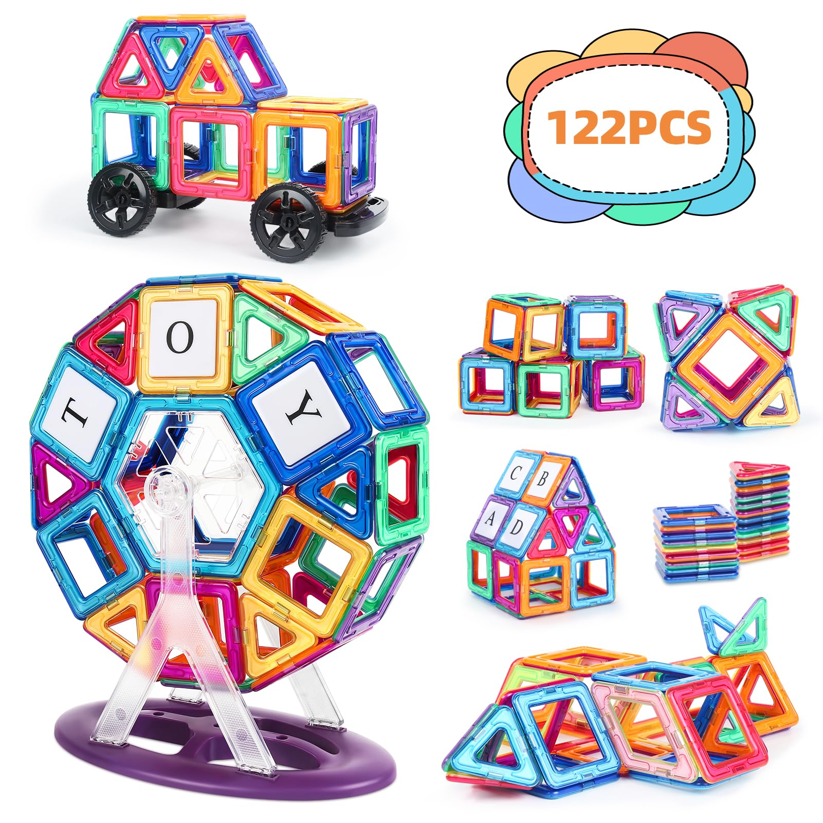 en ligne aaczly Blocs de Construction Magnétiques 122 Pièces, 3D Construction Jouets Educatif Jeux Cadeaux pour Enfants à Partir de 3 4 5 6 7 Ans KbIehRyPO Outlet Shop 