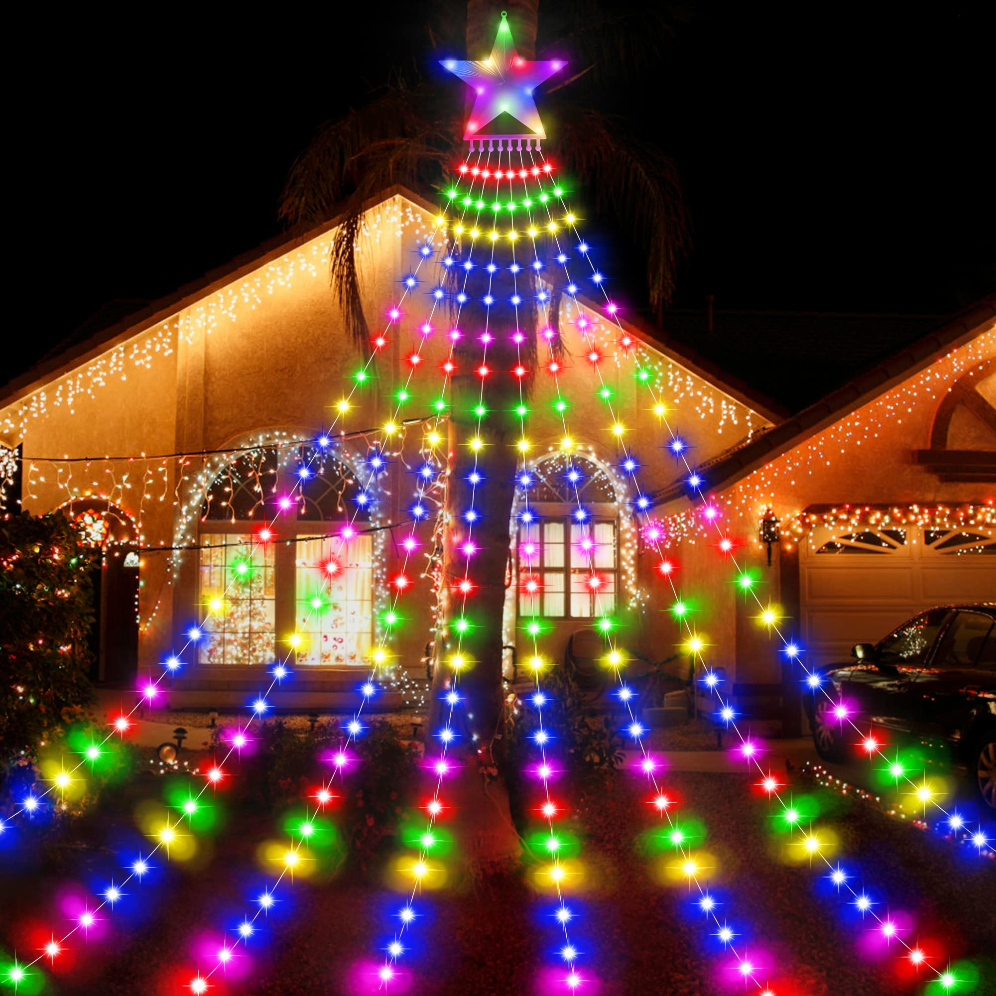 Haute Qualité BELLALICHT Guirlande lumineuse extérieure intérieure, 3,5M de hauteur 8 guirlandes 298 LED Eclairage du sapin de Noël avec étoile 8 modes Guirlande lumineuse à jet - Multicolore PqjmAXFqo pas cher