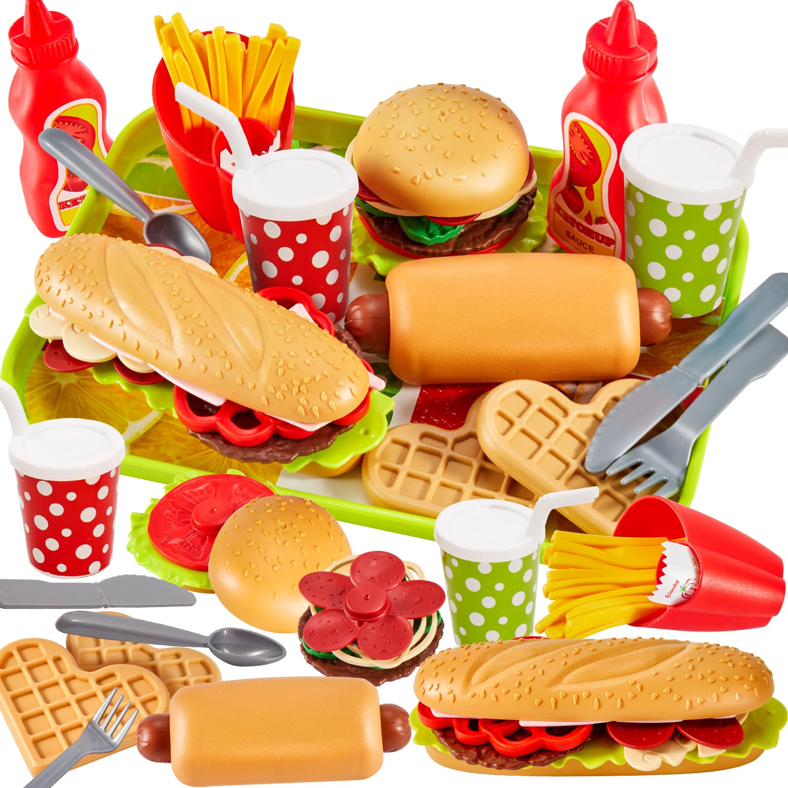 prix de gros BUYGER Dinette Enfant Hamburger Jouet Aliment Cuisine avec Plateau Frites Hot-Dogs, Jeu d´imitation 3 4 5 Ans PAwkJq2UG Haute Quaity