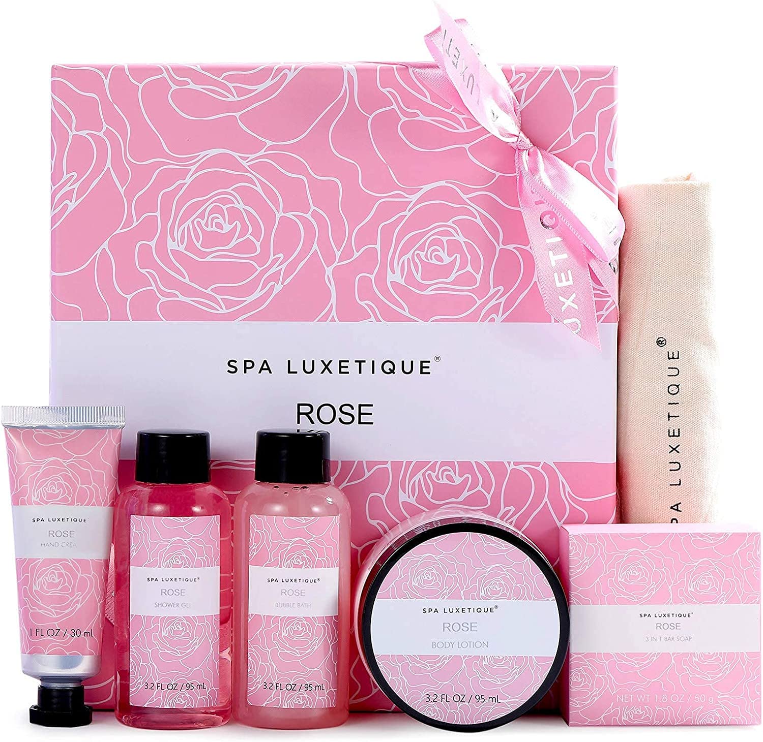 bon prix Spa Luxetique Cadeaux de soins pour femme, coffret cadeau de bain à rose, coffret cadeau de spa, coffret cadeau de voyage avec crème pour les mains, lotion pour le corps, ensemble de bain moussant DckKMHEKY en France Online