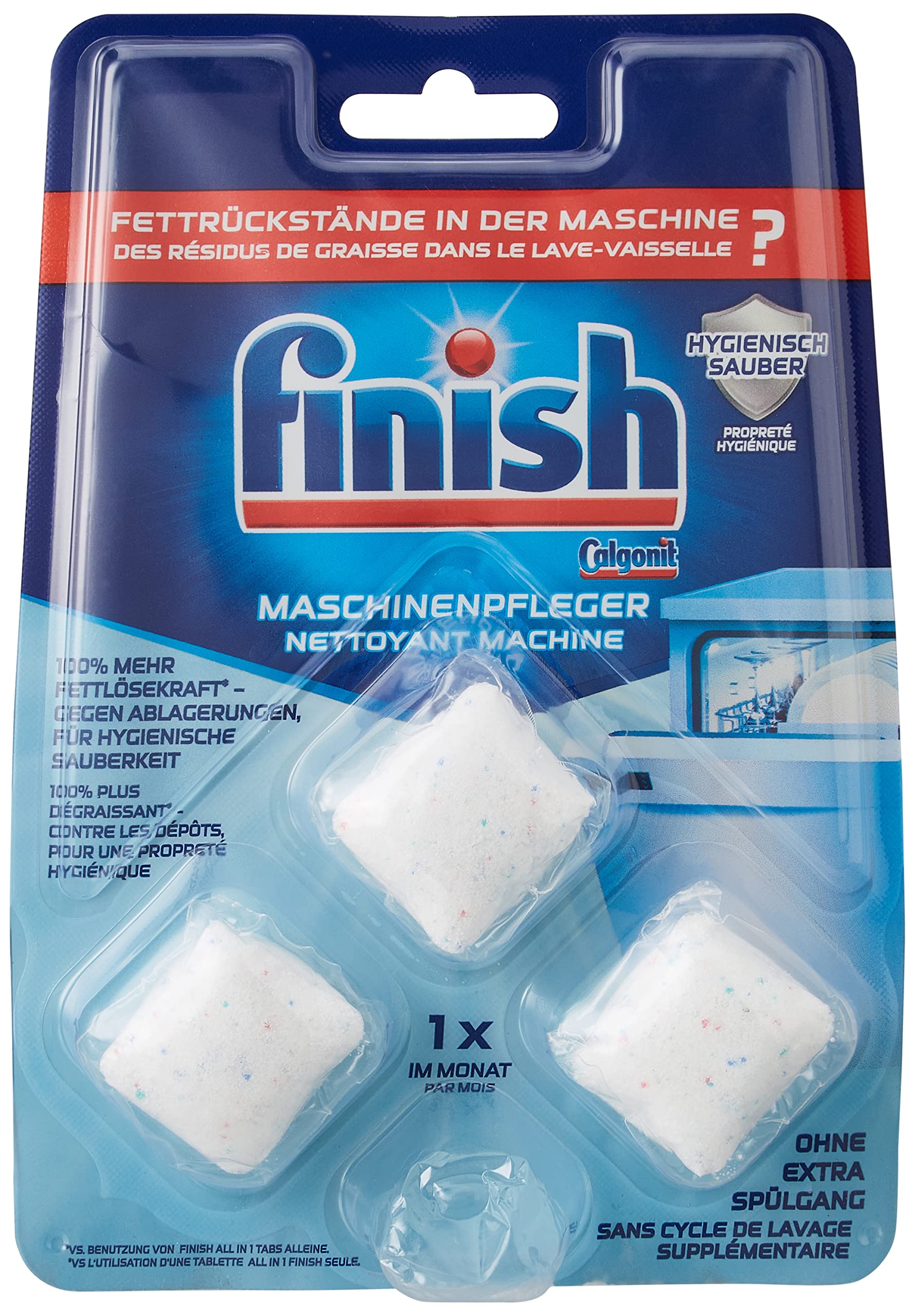 soldes Finish Lingettes de nettoyage - Tablettes pour lave-vaisselle contre la saleté et la graisse à l´intérieur du lave-vaisselle - 1 x 3 tablettes de nettoyage pour lave-vaisselle asXIIV996 en solde
