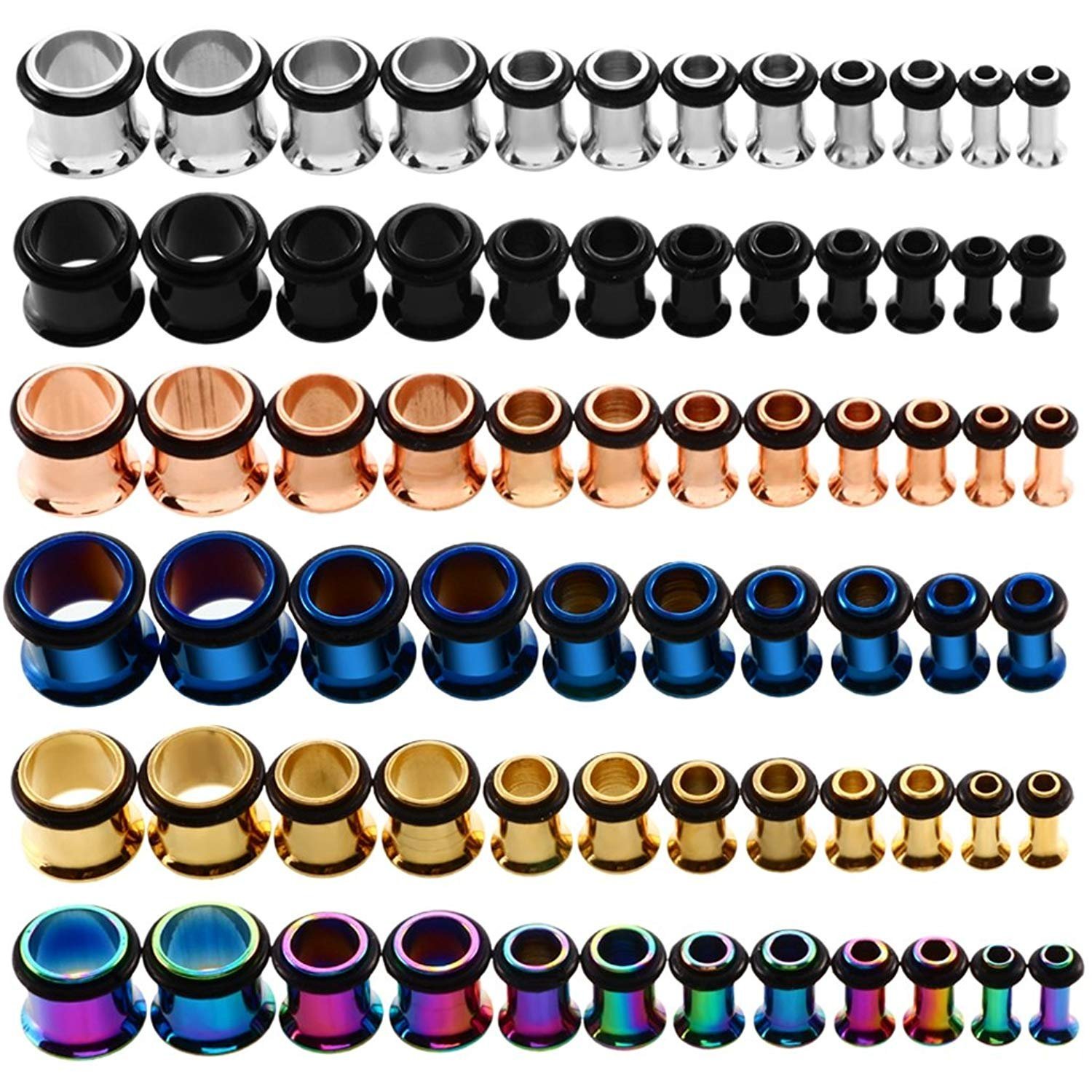 luxe  KUBOOZ 9 Pairs Stainless Steel Single Flare Ear Plugs Kit Tunnels Gauges Stretcher Piercings Unisex Size 14G-00G 9UXW8TFds mode