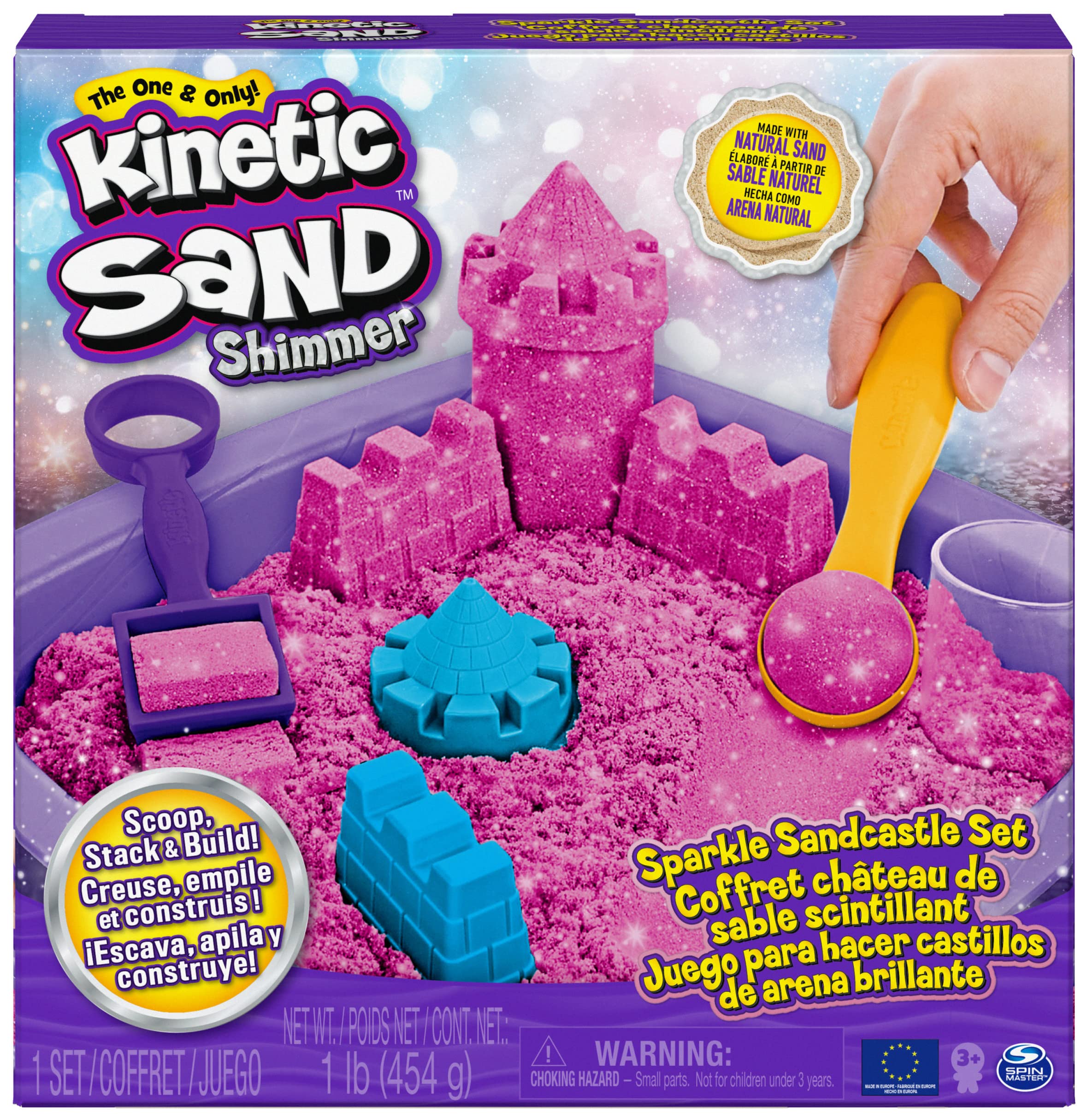 luxe  Kinetic Sand Shimmer, Coffret Château de Sable Scintillant avec 453 g de Scintillant Rose, 3 moules et 2 Outils, Sable pour Jeu en intérieur Non Toxique pour Les Enfants à partir de 3 Ans N3OL7BuRl Boutique
